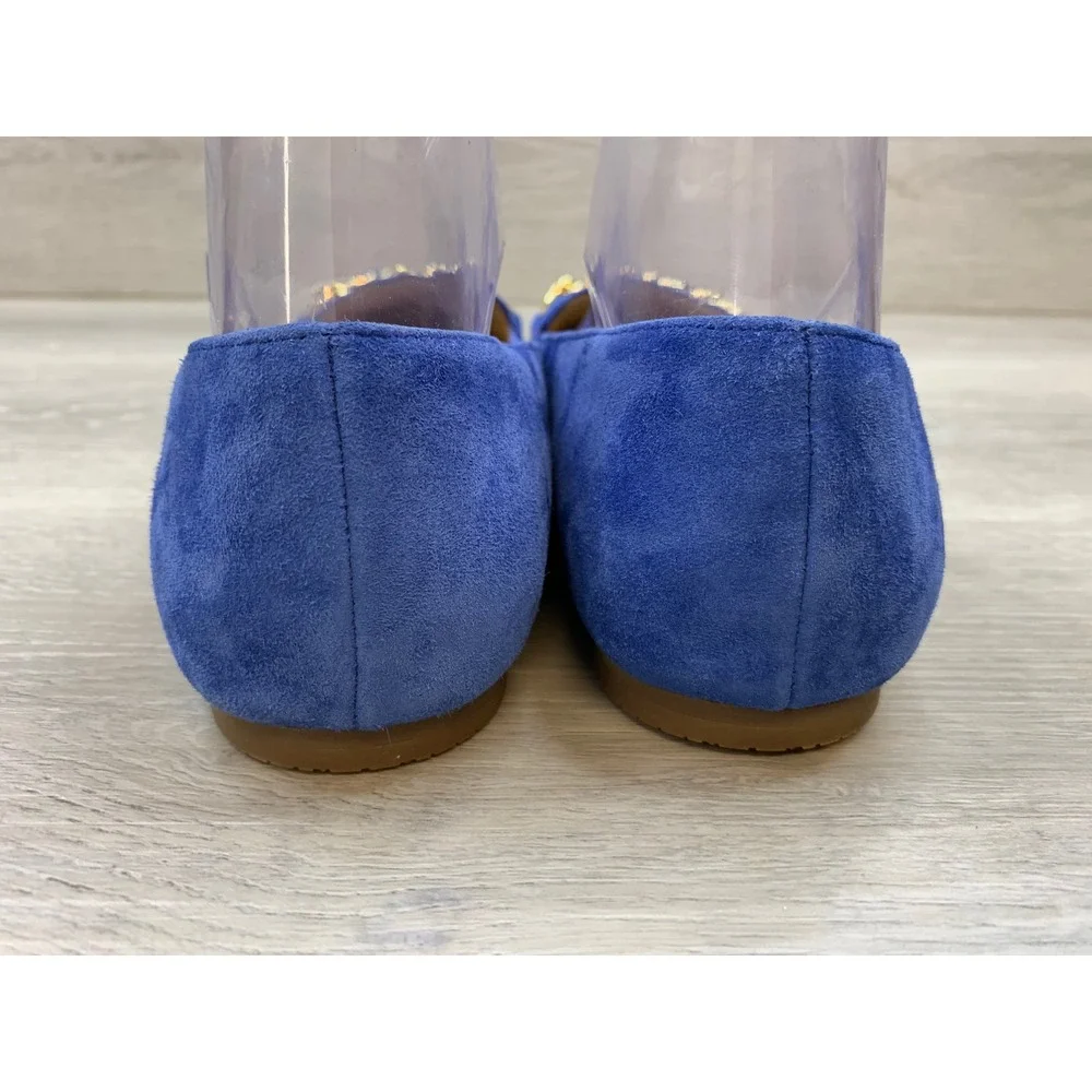 Talbots Ryan Blue Suede Chain Link Pointed Toe Loafers Flats Women's 8 Shoes